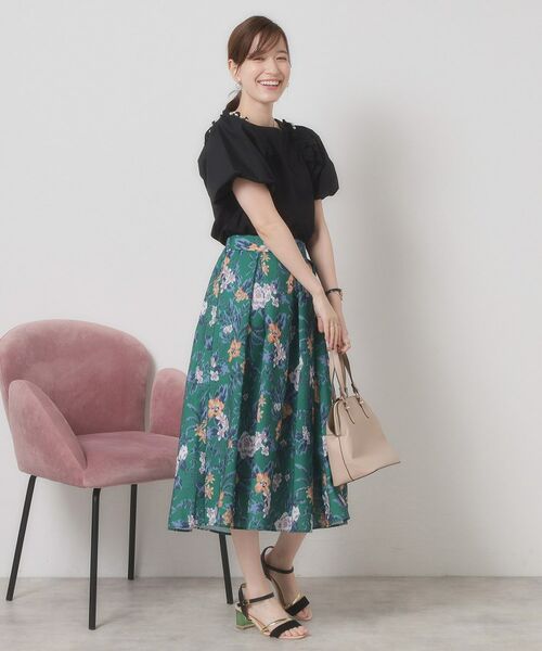 ITS'DEMO / イッツデモ スカート | 【清涼感／ウエストゴム／手洗い可】花柄麻調スカート | 詳細3