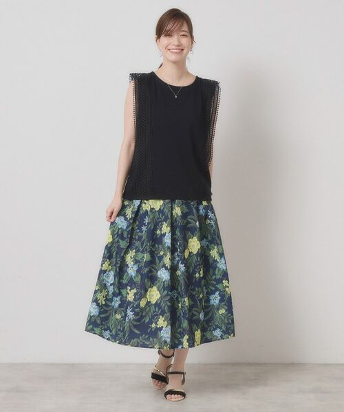 ITS'DEMO / イッツデモ スカート | 【清涼感／ウエストゴム／手洗い可】花柄麻調スカート | 詳細9