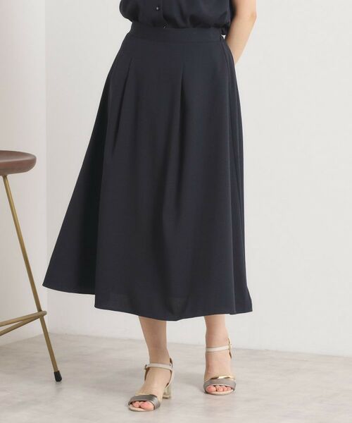 ITS'DEMO / イッツデモ ロング・マキシ丈スカート | 【UVカット／速乾／冷感／洗濯機OK／洗濯後しわになりにくい】麻調ストレッチタックスカート＜ラク服シリーズ＞ | 詳細1