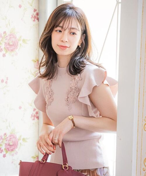 ITS'DEMO / イッツデモ ニット・セーター | 【手洗い可】花レースフリル袖ニット | 詳細1