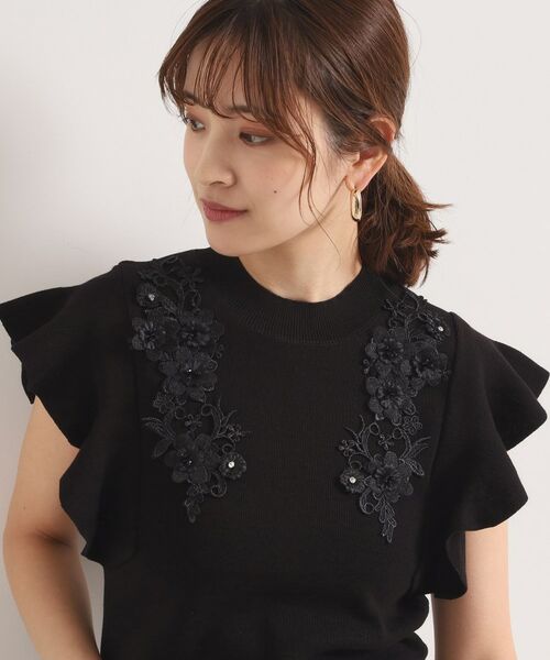 ITS'DEMO / イッツデモ ニット・セーター | 【手洗い可】花レースフリル袖ニット | 詳細5