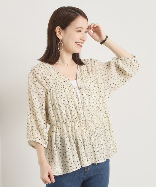 ITS'DEMO / イッツデモ シャツ・ブラウス | 【手洗い可】花柄シャーリング前開きブラウス | 詳細8