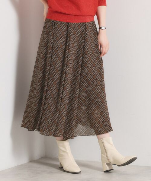 ITS'DEMO / イッツデモ ロング・マキシ丈スカート | 【手洗い可／ウエストゴム】シアーチェックフレアスカート | 詳細1