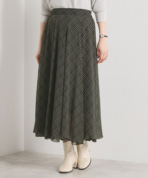 ITS'DEMO / イッツデモ ロング・マキシ丈スカート | 【手洗い可／ウエストゴム】シアーチェックフレアスカート | 詳細13
