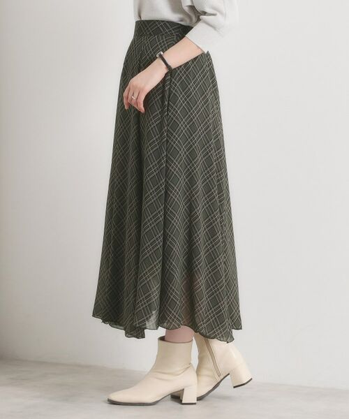 ITS'DEMO / イッツデモ ロング・マキシ丈スカート | 【手洗い可／ウエストゴム】シアーチェックフレアスカート | 詳細14