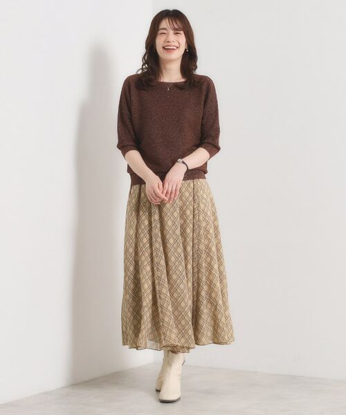 ITS'DEMO / イッツデモ ロング・マキシ丈スカート | 【手洗い可／ウエストゴム】シアーチェックフレアスカート | 詳細6