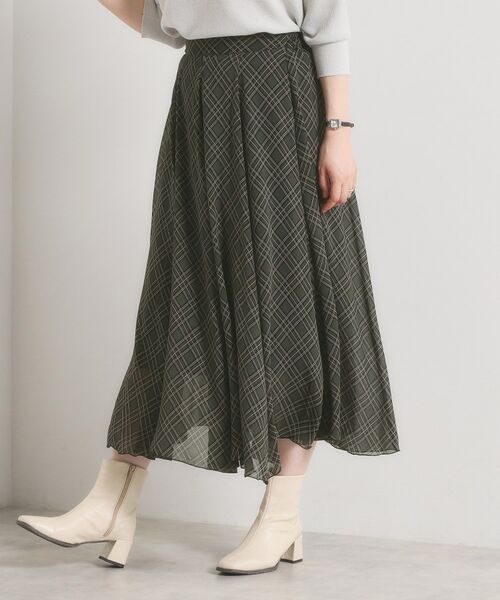 ITS'DEMO / イッツデモ ロング・マキシ丈スカート | 【手洗い可／ウエストゴム】シアーチェックフレアスカート | 詳細9