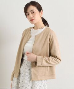 ITS'DEMO / イッツデモ ノーカラージャケット | カットフェイクスエードジャケット