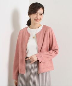 23区 ピンク ノーカラージャケット サイズ40 洗える/吸水速乾/UVカット/接触冷感】ストレッチジョーゼット