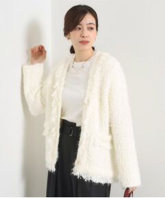 ITS'DEMO / イッツデモ ノーカラージャケット | ファンシーヤーンニットジャケット