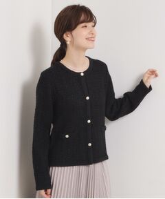 ITS'DEMO / イッツデモ ノーカラージャケット | 【手洗い可】ラメツイードニットジャケット