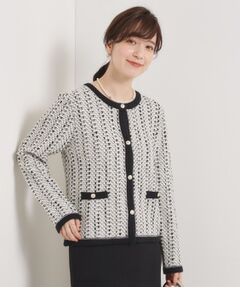 ITS'DEMO / イッツデモ ノーカラージャケット | 【手洗い可】ラメツイードニットジャケット