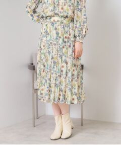 ITS'DEMO / イッツデモ スカート | 【手洗い可／セットアップ可】ラメストライプ花柄スカート