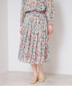 ITS'DEMO / イッツデモ スカート | 【手洗い可／セットアップ可】ラメストライプ花柄スカート