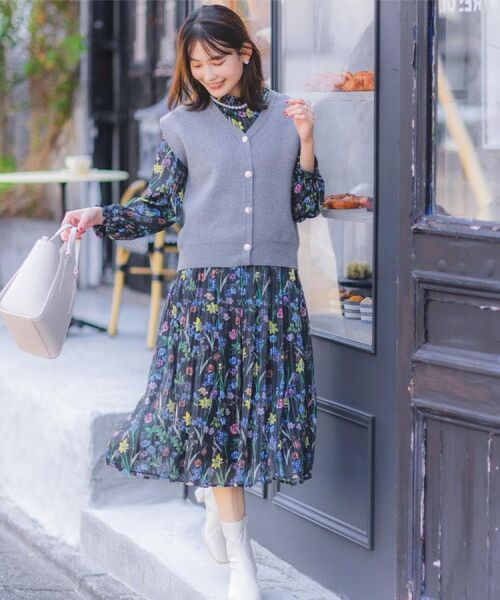 ITS'DEMO / イッツデモ スカート | 【手洗い可／セットアップ可】ラメストライプ花柄スカート | 詳細3