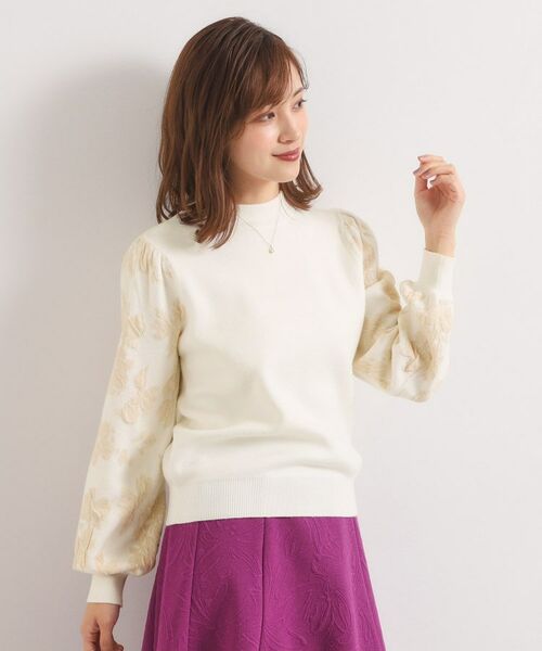 ITS'DEMO / イッツデモ ニット・セーター | 【手洗い可】花柄ジャカード袖ニット | 詳細1