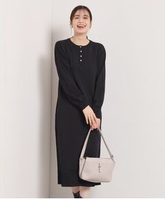 ITS'DEMO / イッツデモ ミニ丈・ひざ丈ワンピース | 【縮みに強い／洗濯機OK】ヘンリーネックニットワンピース