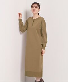 ITS'DEMO / イッツデモ ミニ丈・ひざ丈ワンピース | 【縮みに強い／洗濯機OK】ヘンリーネックニットワンピース