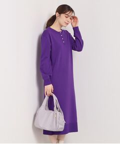 ITS'DEMO / イッツデモ ミニ丈・ひざ丈ワンピース | 【縮みに強い／洗濯機OK】ヘンリーネックニットワンピース