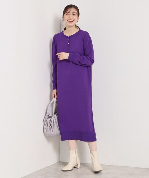 ITS'DEMO / イッツデモ ミニ丈・ひざ丈ワンピース | 【縮みに強い／洗濯機OK】ヘンリーネックニットワンピース | 詳細13