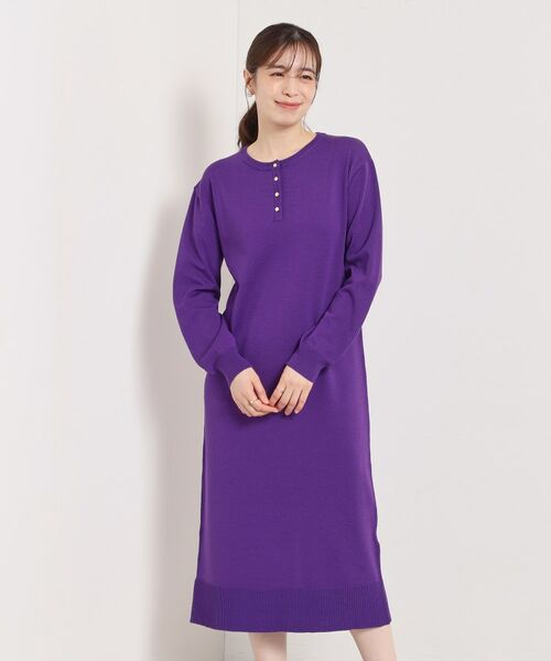ITS'DEMO / イッツデモ ミニ丈・ひざ丈ワンピース | 【縮みに強い／洗濯機OK】ヘンリーネックニットワンピース | 詳細15