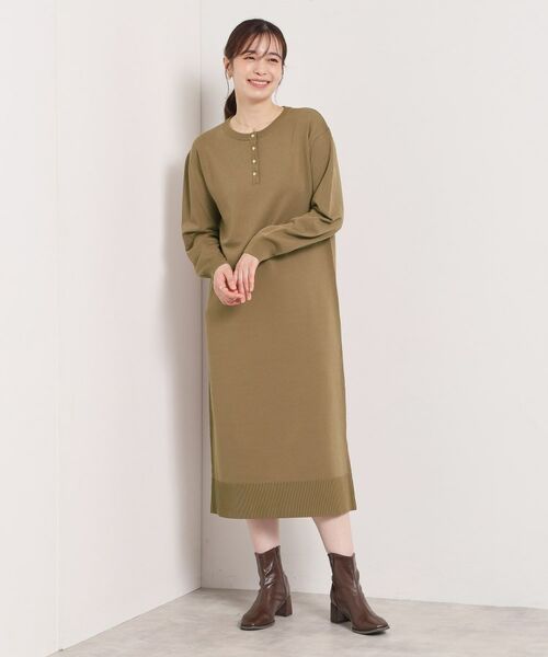 ITS'DEMO / イッツデモ ミニ丈・ひざ丈ワンピース | 【縮みに強い／洗濯機OK】ヘンリーネックニットワンピース | 詳細8
