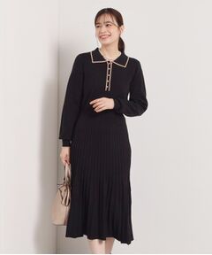 ITS'DEMO / イッツデモ ロング・マキシ丈ワンピース | 【手洗い可】ポロ衿ニットフレアワンピース