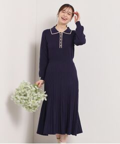 ITS'DEMO / イッツデモ ロング・マキシ丈ワンピース | 【手洗い可】ポロ衿ニットフレアワンピース
