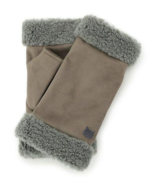 ITS'DEMO / イッツデモ 手袋 | 【手洗い可】猫刺繍ボア指切りグローブ | 詳細1