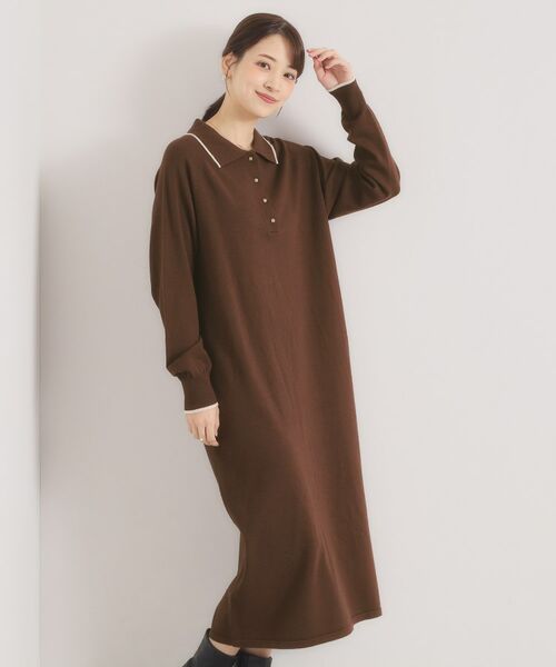 ITS'DEMO / イッツデモ ロング・マキシ丈ワンピース | 【手洗い可】ポロ衿ニットワンピース | 詳細5