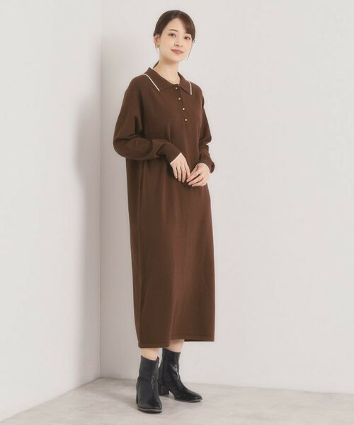 ITS'DEMO / イッツデモ ロング・マキシ丈ワンピース | 【手洗い可】ポロ衿ニットワンピース | 詳細7