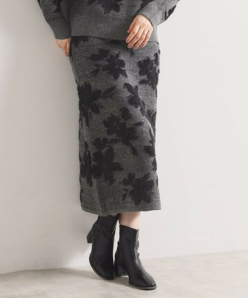 ITS'DEMO / イッツデモ ロング・マキシ丈スカート | 【手洗い可／セットアップ可】花柄フェザージャカードニットスカート | 詳細1