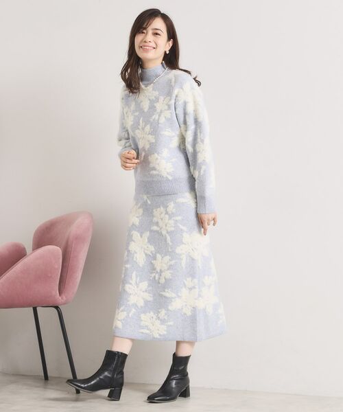 ITS'DEMO / イッツデモ ロング・マキシ丈スカート | 【手洗い可／セットアップ可】花柄フェザージャカードニットスカート | 詳細10