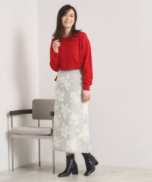 ITS'DEMO / イッツデモ ロング・マキシ丈スカート | 【手洗い可／セットアップ可】花柄フェザージャカードニットスカート | 詳細15