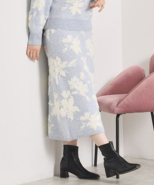 ITS'DEMO / イッツデモ ロング・マキシ丈スカート | 【手洗い可／セットアップ可】花柄フェザージャカードニットスカート | 詳細9