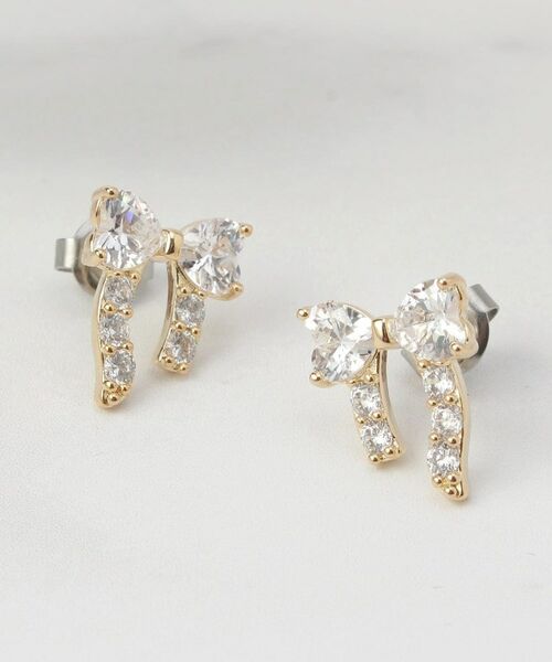 ITS'DEMO / イッツデモ ピアス・イヤリング | 足長リボンキュービックピアス（ゴールド(007)）