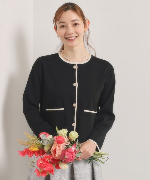 ITS'DEMO / イッツデモ カーディガン・ボレロ | 【入卒／手洗い可】配色ニットカーディガン（ブラック(019)）