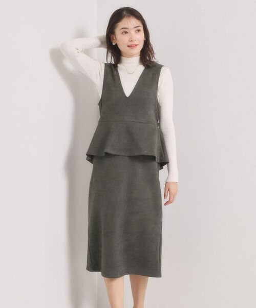 ITS'DEMO / イッツデモ ミニ丈・ひざ丈ワンピース | カットスエードジャンスカ（チャコールグレー(014)）