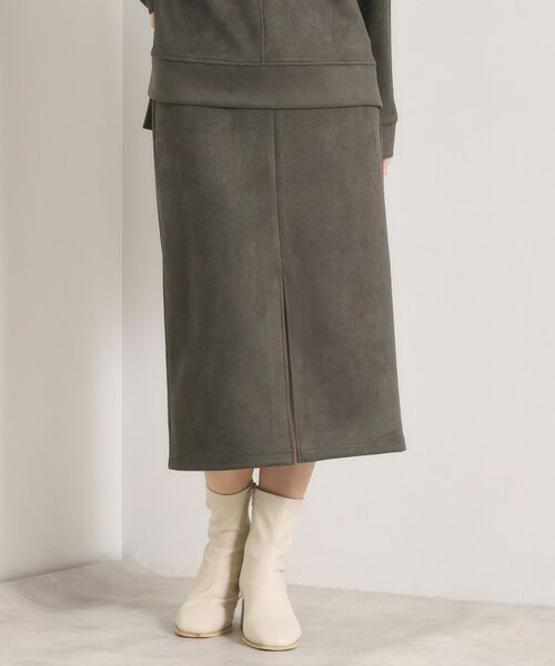 ITS'DEMO / イッツデモ スカート | 【セットアップ可／手洗い可】カットスエードスカート（チャコールグレー(014)）