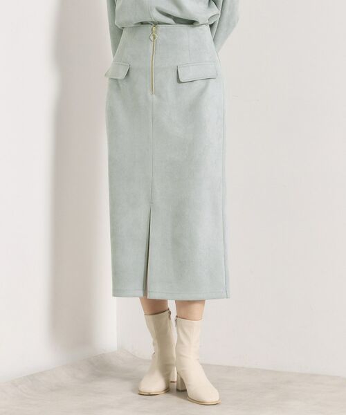 ITS'DEMO / イッツデモ スカート | 【セットアップ可／手洗い可】カットスエードスカート（ミントグリーン(021)）