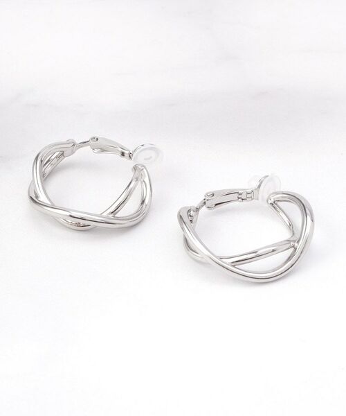 ITS'DEMO / イッツデモ ピアス・イヤリング | クロスラインフープイヤリング（シルバー(006)）