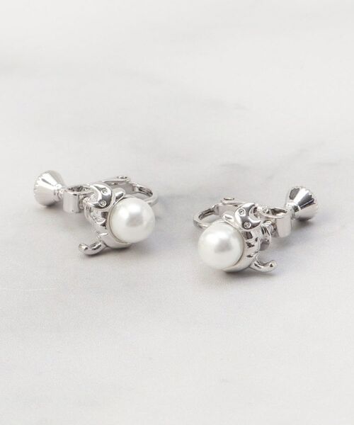 ITS'DEMO / イッツデモ ピアス・イヤリング | パール調にゃんこ イヤリング（シルバー(006)）