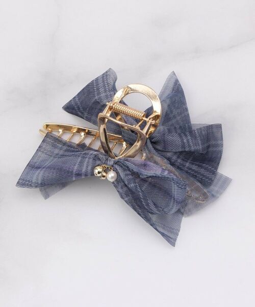 ITS'DEMO / イッツデモ ヘアアクセサリー | チェックリボンバンス（ネイビー(094)）
