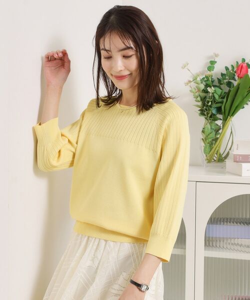 ITS'DEMO / イッツデモ ニット・セーター | 【繰り返し洗える／毛玉防止】タフニット リブ切替ニットプルオーバー（ライトイエロー(030)）