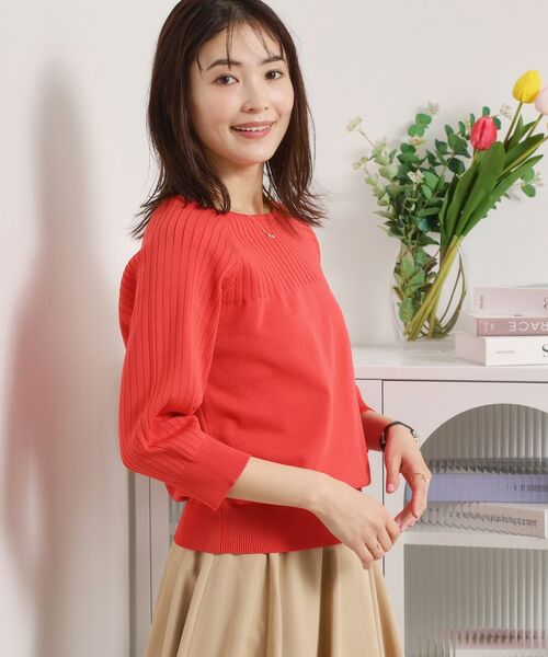 ITS'DEMO / イッツデモ ニット・セーター | 【繰り返し洗える／毛玉防止】タフニット リブ切替ニットプルオーバー（レッド(062)）