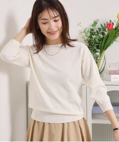 【繰り返し洗える／毛玉防止】タフニット 襟ぐり編地切替ニットプルオーバー