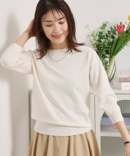 ITS'DEMO / イッツデモ ニット・セーター | 【繰り返し洗える／毛玉防止】タフニット 襟ぐり編地切替ニットプルオーバー（オフホワイト(003)）