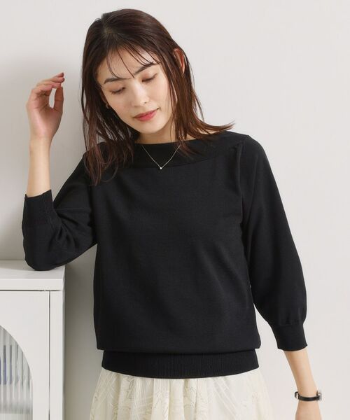 ITS'DEMO / イッツデモ ニット・セーター | 【繰り返し洗える／毛玉防止】タフニット 襟ぐり編地切替ニットプルオーバー（ブラック(019)）