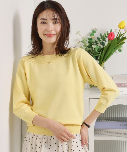 ITS'DEMO / イッツデモ ニット・セーター | 【繰り返し洗える／毛玉防止】タフニット 襟ぐり編地切替ニットプルオーバー（ライトイエロー(030)）