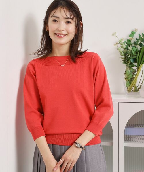 ITS'DEMO / イッツデモ ニット・セーター | 【繰り返し洗える／毛玉防止】タフニット 襟ぐり編地切替ニットプルオーバー（レッド(062)）